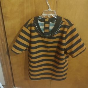 Burnt Orange Striped Top with Zipper Back